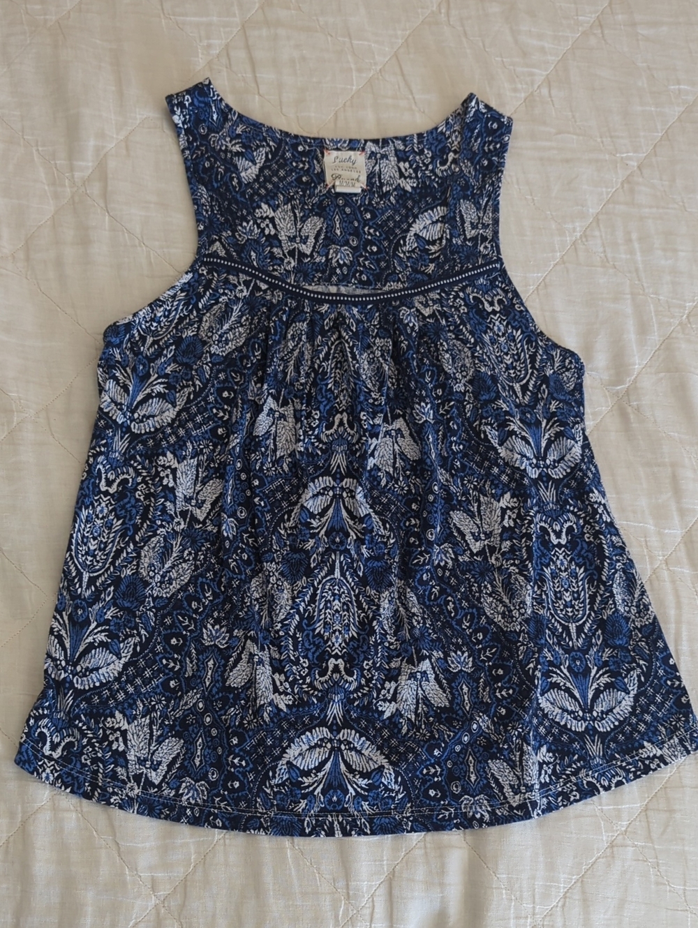 Lucky Brand Blue and White Printed Sleeveless Tank